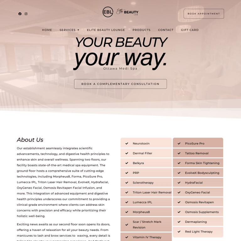 Elite Beauty Lab website